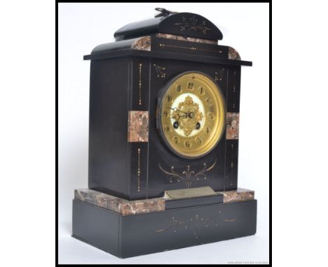 A Victorian marble and slate 8 day mantel clock with silver inscription for M Randle - Platelayers for London & Great Western