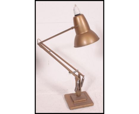 A good early 20th century Herbert Terry gilt finish industrial anglepoise lamp on square terraced base with original pendant 