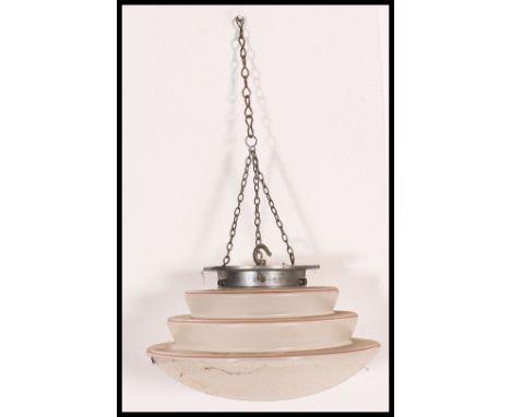 A stunning 1950's mid century 3 step glass ceiling light. Each graduating section dropping to a domed base. H20 x W30cm 