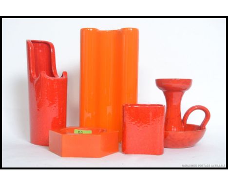 A collection of retro ceramics - all in wacky colours, and unusual shapes. Likely Italian, but all with no makers names. Vase