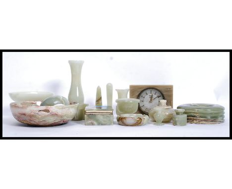 A collection of retro Onyx items to include bowls, Clock, eggs, trinket boxes etc