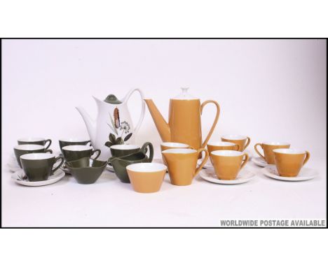 Two retro coffee sets the first being a six setting by Midwinter along with a Johnson's ' Snowflake ' pattern service, both w