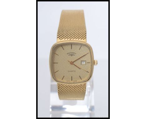 A good quality cased gentlemans Rotary wristwatch having square face with baton numerals and date aperture. Quartz movement. 
