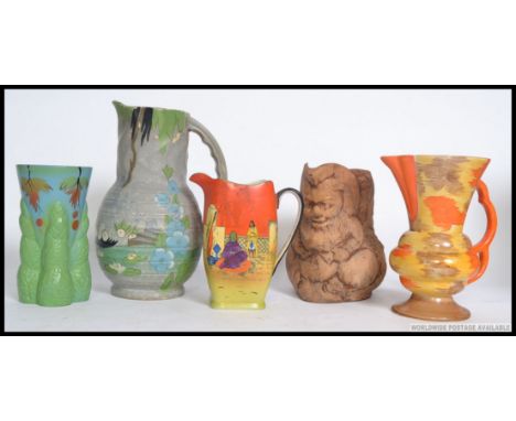 A collection of Art Deco ceramic jugs to include hand painted with examples by Rubian Art, Beverly etc along with an Art Deco