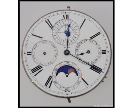 An Army & Navy moon phase chronometer / pocket watch. The clock ( af ) without case having 4 subsiduary dials to include 4 ye