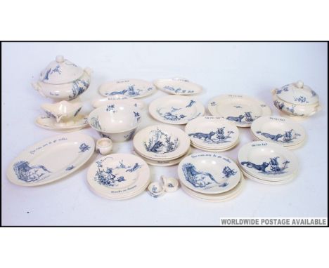 An unusual French Porcelaine Opaque Degien tea service, each  with  titled prints depicting Nursery Rhyme Little Red Riding H