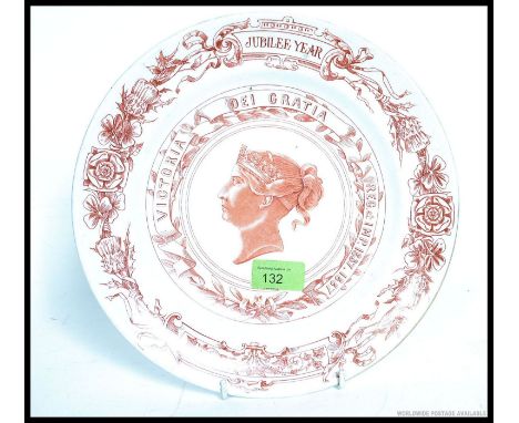 A Royal Worcester Jubilee Year plate. Queen Victoria young bust with latin 1837 - 1887. Worcester markings to verso RD 69919