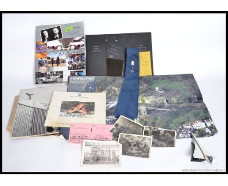 A collection of items relating to Rolls Royce  and Concorde to include 25 year service tie and tie pin, Concorde tickets etc