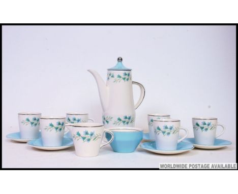 A retro 1950's Palissy '  Harebell ' pattern part tea service in a polychrome colour complete with teapot, cups, saucers etc