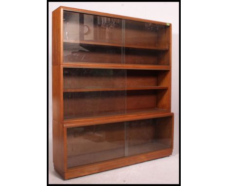 RETRO 'SIMPLEX' LIGHT MAHOGANY SECTIONAL BOOKCASE in the Globe Wernick style, the two section top with glazed sliding glass d