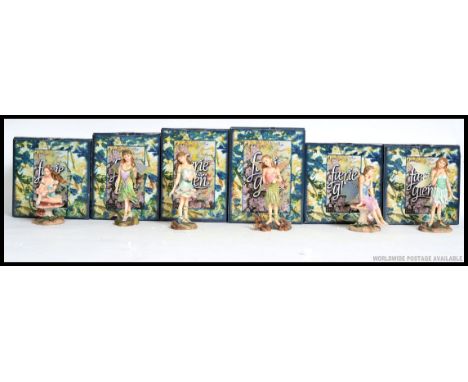 A collection of six Faerie Glen ceramic painted figures to include Shadowmyst, Willowshimmer, Dewdance, Fernwhisper, Springso