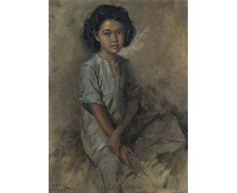 Raden Basoeki Abdullah (Indonesian, 1915-1993)Portrait of a young girl seated signed, indistinctly inscribed and dated 'BASOE