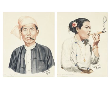 Maung Su Yatanabon (Burmese, 1903-1965)A set of four portrait studies of Burmese sitters including a cigar smoker and cheroot