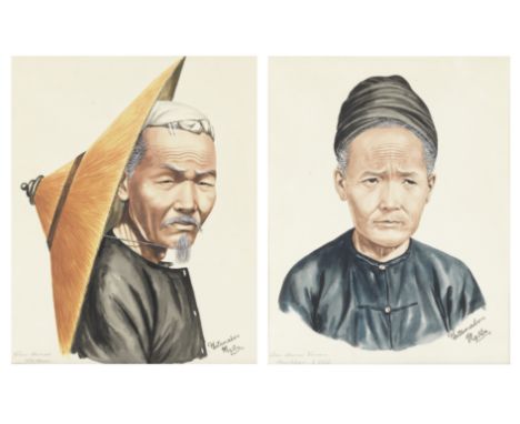 Maung Su Yatanabon (Burmese, 1903-1965)A set of four portrait studies including two Chinese elders and two Kachin elders each