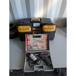 Tool Box, 2 Fluke Testers, Soldering Kit and Small Socket Set