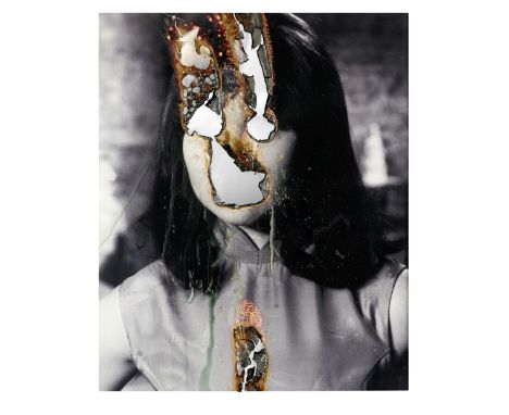 DOUGLAS GORDON (B. 1966)Self-Portrait of You + Me (Tsai Chin) 2006 burnt print and smoke on mirror, in the artist's frame 83.
