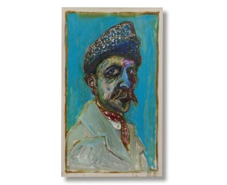BILLY CHILDISH (B. 1959)self-portrait in astrachan hat circa 2011  signed with the artist's monogram oil and charcoal on line