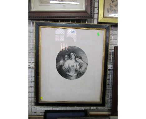 A Victorian black and white print, portrait of three girls