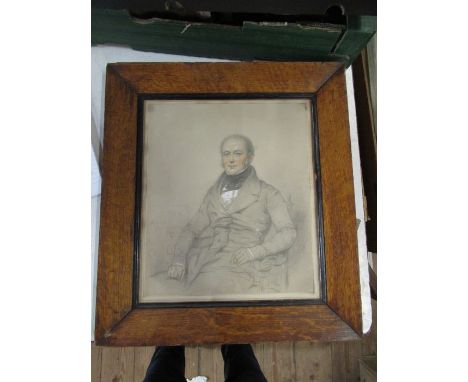 A 19th century pencil and watercolour, portrait of a seated man, 12.5ins x 11.5ins