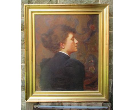 A Victorian oil on canvas, portrait of a woman, monogrammed H.E.W 1893, 24ins x 19.5ins