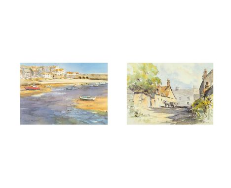 Jackie BARRASS (XX-XXI) Harbour Beach, St Ives Watercolour, signed, 27cm x 37.5cm, 43.5cm x 54cm framed. Together with anothe