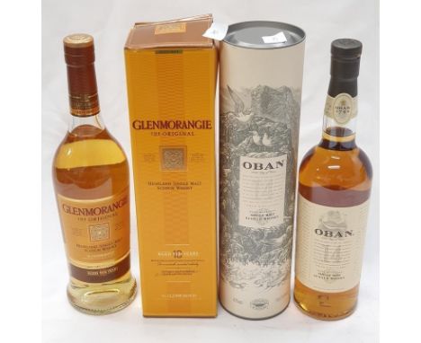 Two bottles of 70cl boxed Single Malt Scotch Whiskey: Glenmorangie 10Y and Oban. 