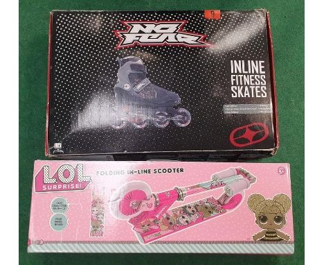 No Fear Inline Fitness rollerskates together with a LOL Folding in line scooter both boxed(REF 17, 20) 