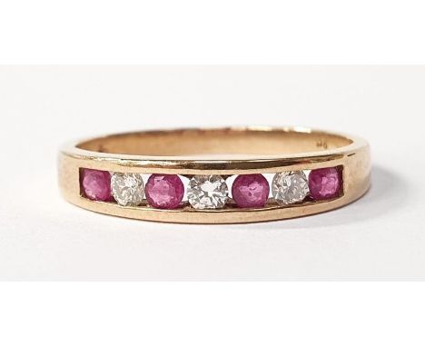 9ct gold ruby 1/2 eternity ring size M. 