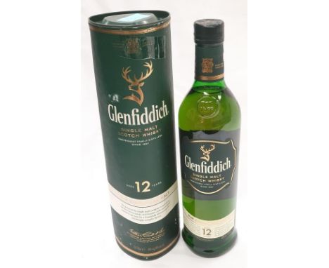 70cl boxed bottle of Glenfiddich 12Y Single Malt Scotch Whiskey (Ref 233). 