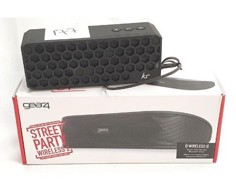 A Gear 4 Street Party Wireless 2 speaker boxed together with a KS Hive JB 2505 speaker (REF 61, 177). 