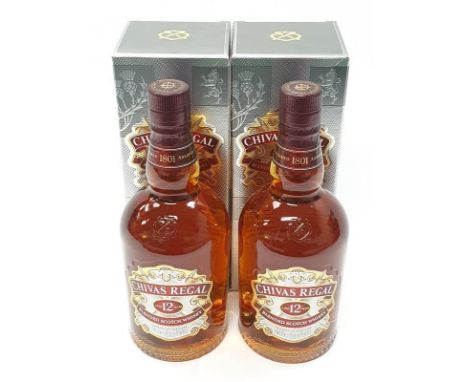 Two 70cl bottles of Chivas Regal 12Y Blended Scotch whiskey. 