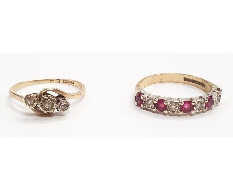 3 stone diamond ladies ring together with a diamond and ruby 1/2 eternity ring (Ref 134). 