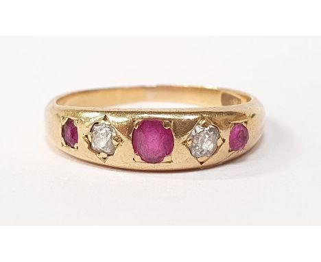 18ct gold diamond and ruby gypsy ring size O. 