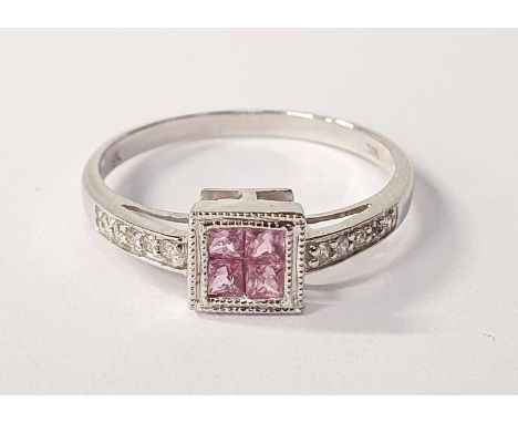 9ct white gold pink tourmaline ring size K. 