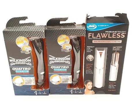 Wilkinson sword battery razors x 3 and a JML facial Hair remover (REF 81) 