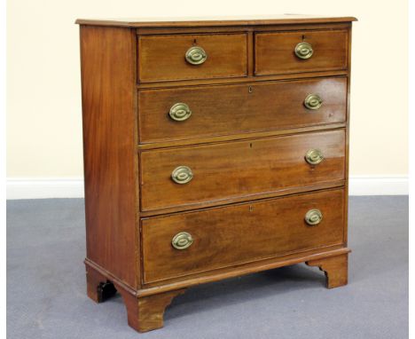A 19th century mahogany chest of two short and three long drawers, all with brass drop handles, raised on bracket feet, heigh