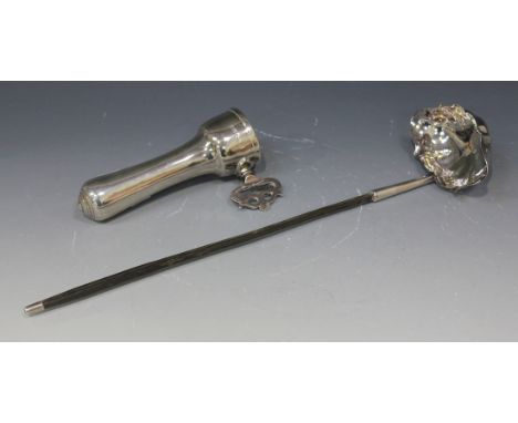 A George III silver toddy ladle, the bowl of lobed oval form with twin pouring lips, fitted with a whale bone handle, London 