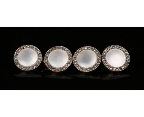 A pair of gold, mother-of-pearl and rose diamond dress cufflinks, each circular back and front with a mother-of-pearl centre 