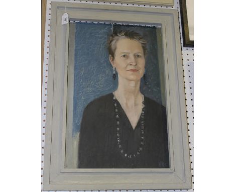 Ursula McCannell - Half Length Portrait of a Lady, late 20th century oil on board, signed with initials, 60cm x 39cm, within 