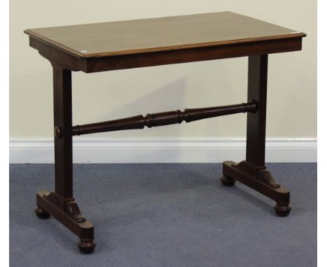 A George IV mahogany centre table, the rectangular top above a pair of block supports and bracket feet, height 74cm, width 92