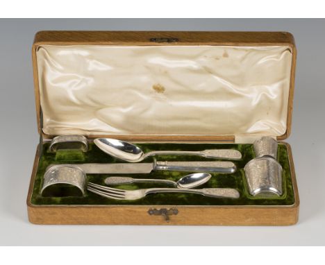 A late 19th century Russian silver travel set, 84 zolotnik, comprising table knife with original steel blade, table fork, tab