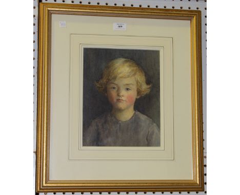 British School - Head and Shoulders Portrait of a Boy, late 19th/early 20th century watercolour, 28cm x 22cm, within a gilt f
