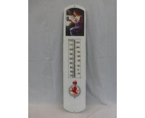 A tin thermometer repainted in Lucas livery, 8 1/4 x 38 1/2".