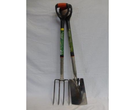 A Green Blade stainless steel border fork and spade set.