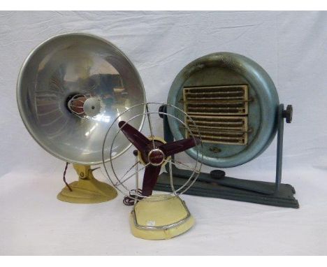 Two 1950s heaters and a Pifco fan.