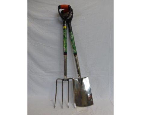 A Green Blade stainless steel digging fork and spade.