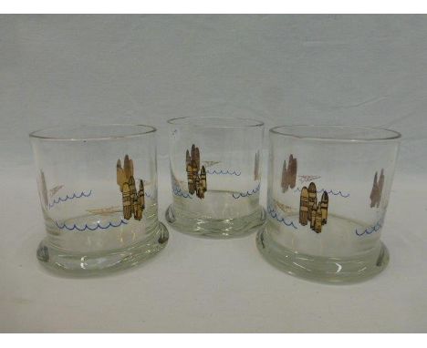 Three glass tumblers reputed to be from the Russian space programme.