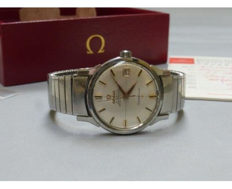 A cased gentleman's Omega automatic chronometer and a certified Constellation wristwatch with original strap.