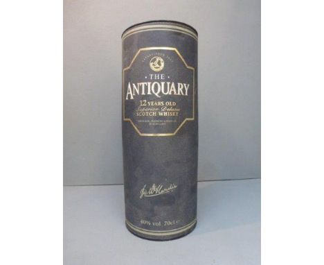A cased bottle of 12 year old Antiquary Scotch whisky.