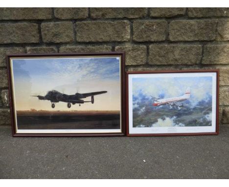 Gerald Coulson, 'Lancaster Lift-off', framed and glazed print and Barry Walding, 'On Whispering Wings', Bristol Britannia G-A